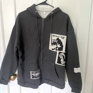 Grey patch zip up sweatshirt size medium